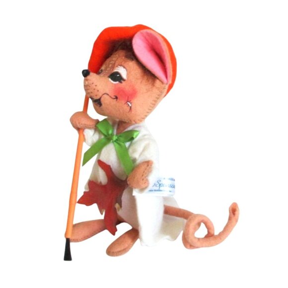 Vintage Annalee Artist Mouse Holding Paint Brush & Leaf Figure Autumn Fall Decor - Picture 3 of 8